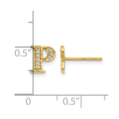 14k Yellow Gold Real Diamond Initial P Earrings