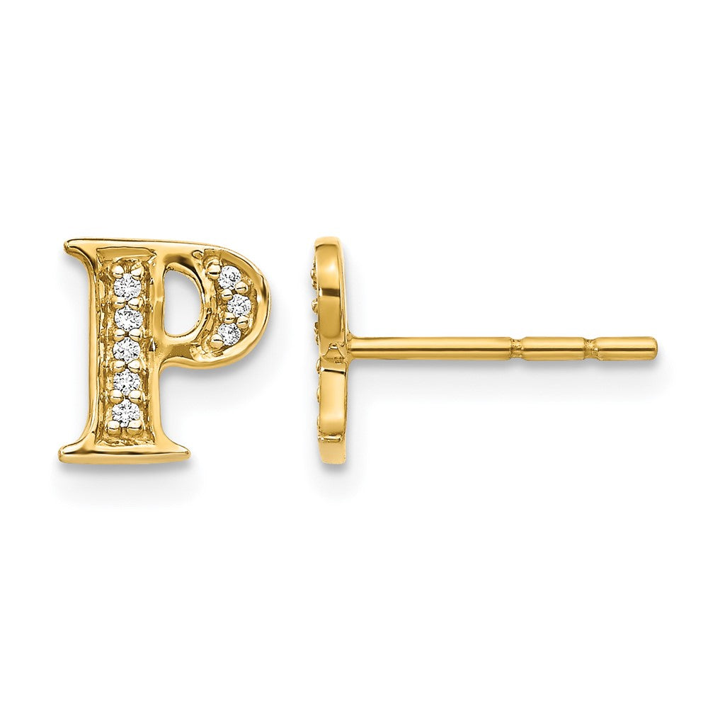 14k Yellow Gold Real Diamond Initial P Earrings