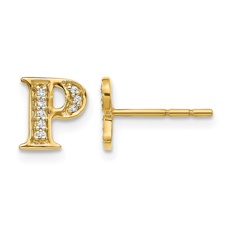 14k Yellow Gold Real Diamond Initial P Earrings
