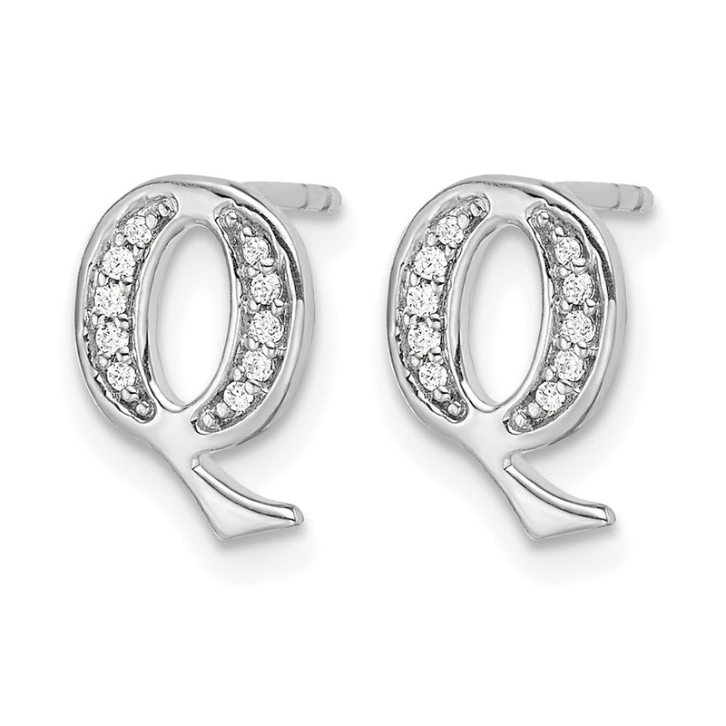 14k White Gold Real Diamond Initial Q Earrings