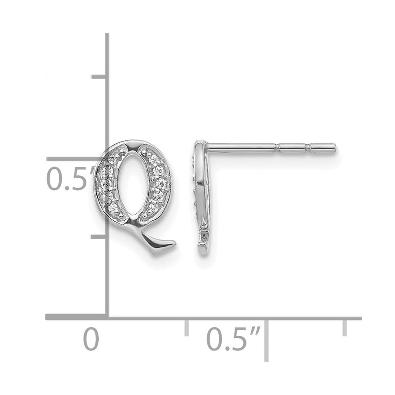 14k White Gold Real Diamond Initial Q Earrings