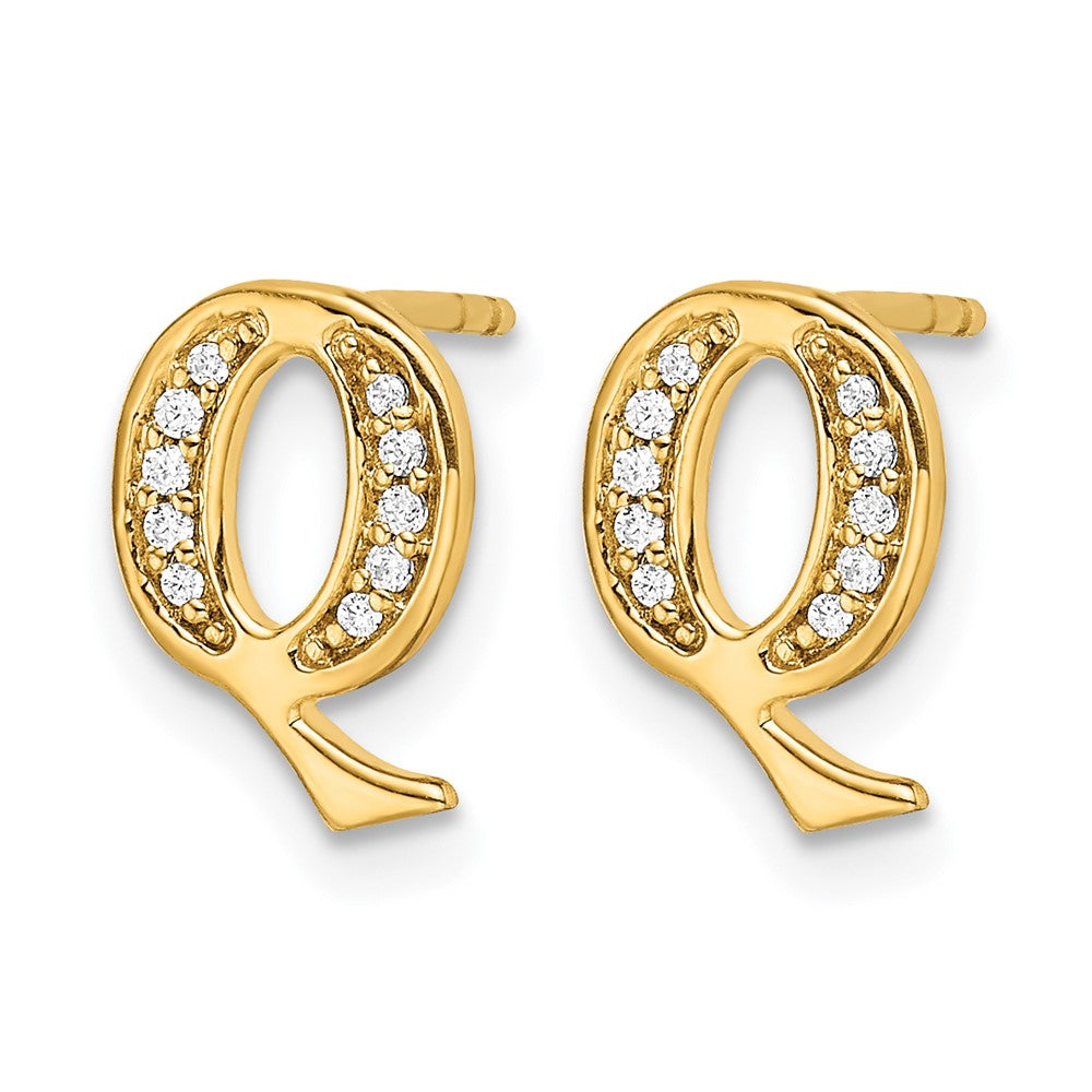 14k Yellow Gold Real Diamond Initial Q Earrings