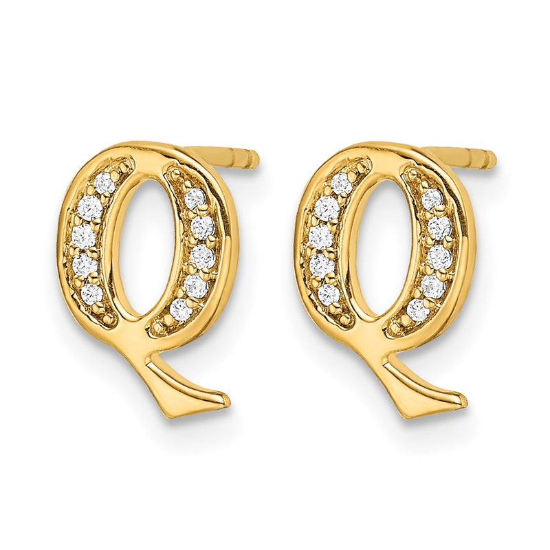 14k Yellow Gold Real Diamond Initial Q Earrings