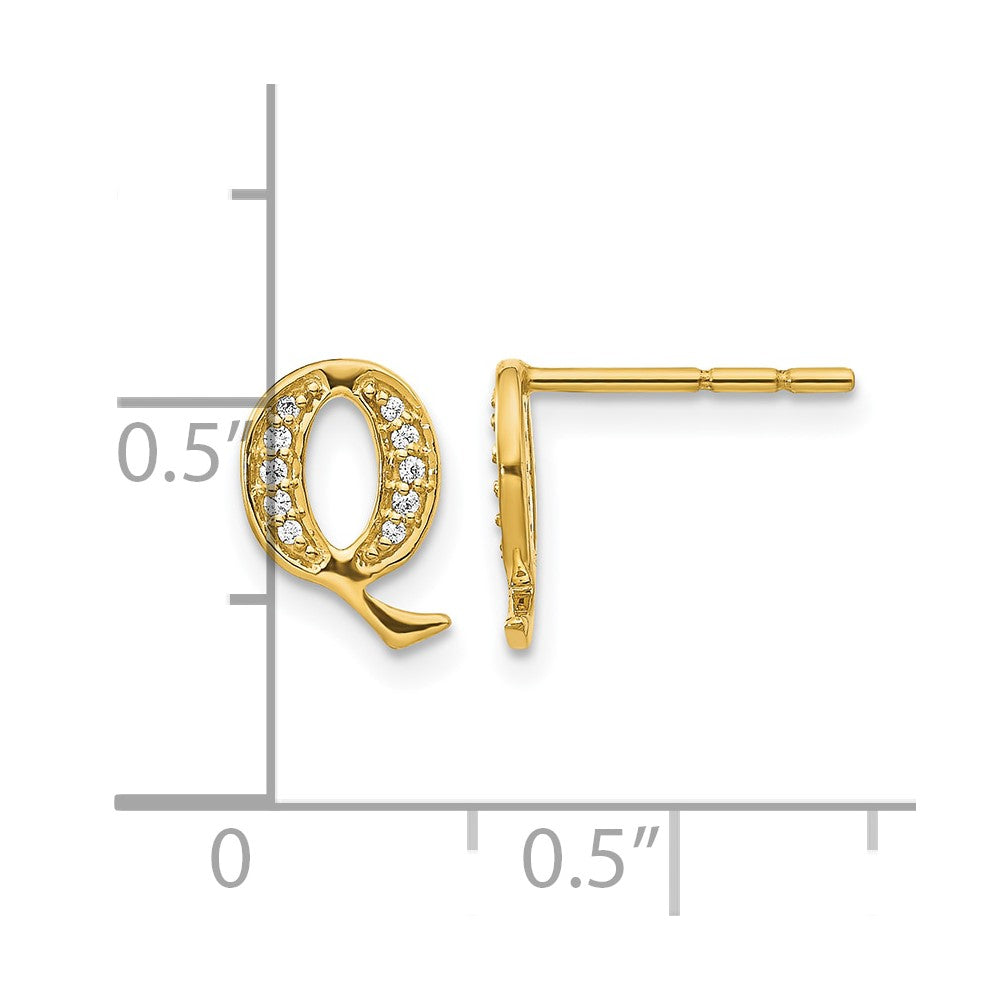 14k Yellow Gold Real Diamond Initial Q Earrings