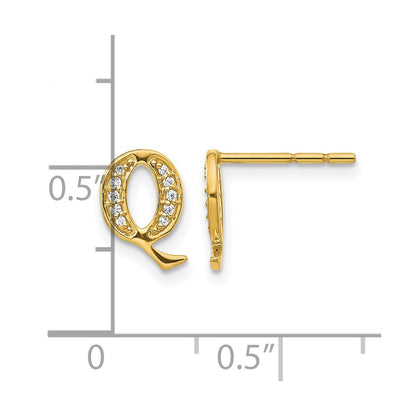 14k Yellow Gold Real Diamond Initial Q Earrings