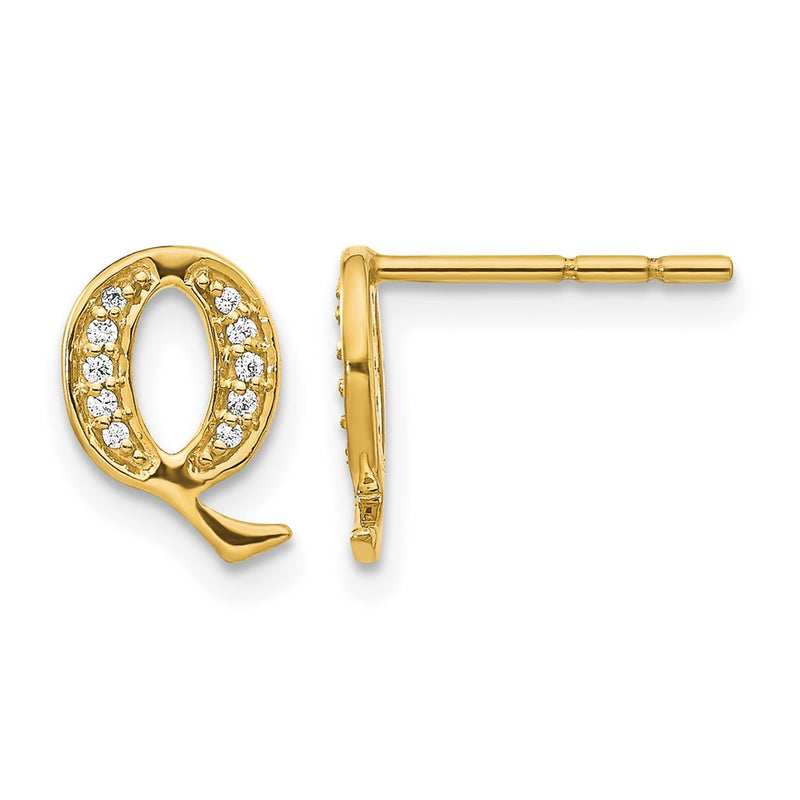 14k Yellow Gold Real Diamond Initial Q Earrings