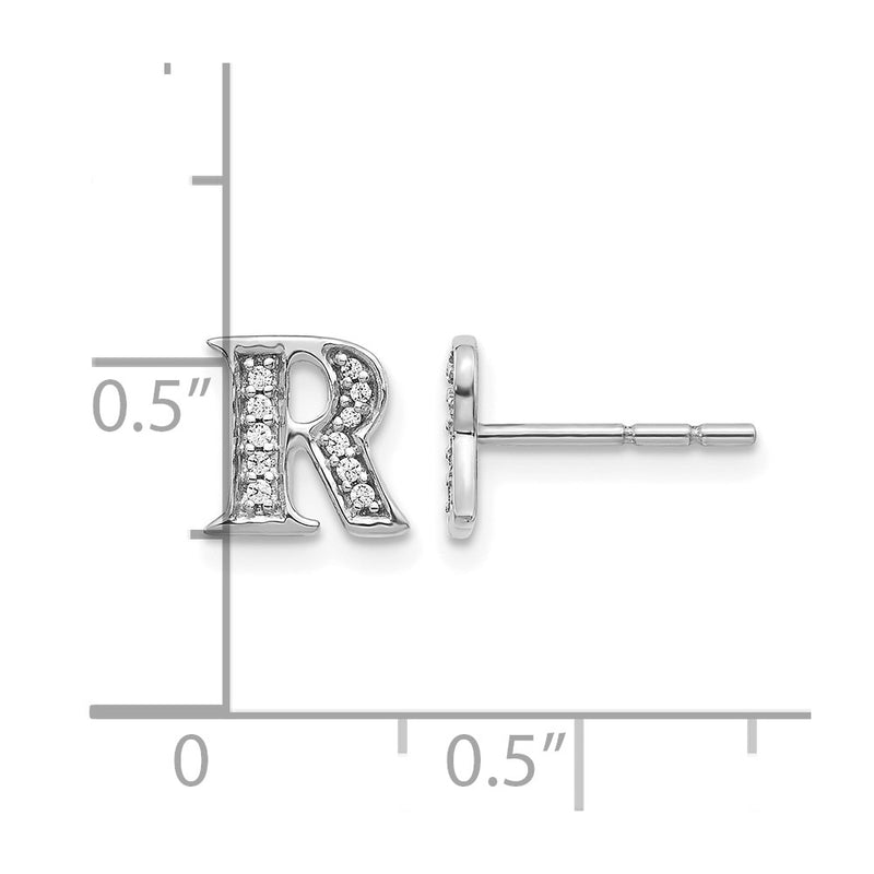 14k White Gold Real Diamond Initial R Earrings