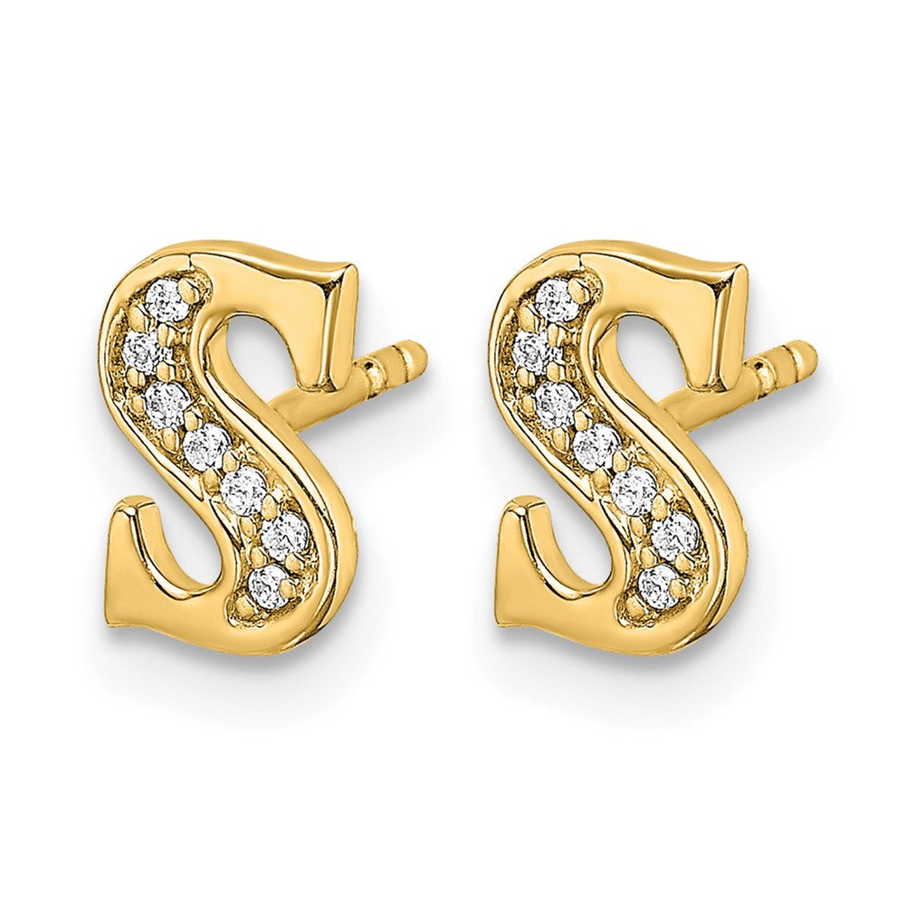 14k Yellow Gold Real Diamond Initial S Earrings