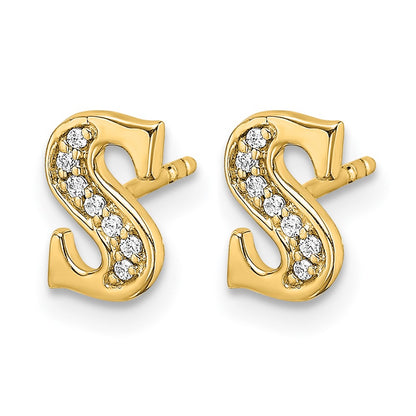 14k Yellow Gold Real Diamond Initial S Earrings