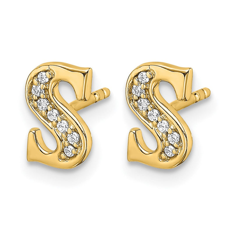 14k Yellow Gold Real Diamond Initial S Earrings