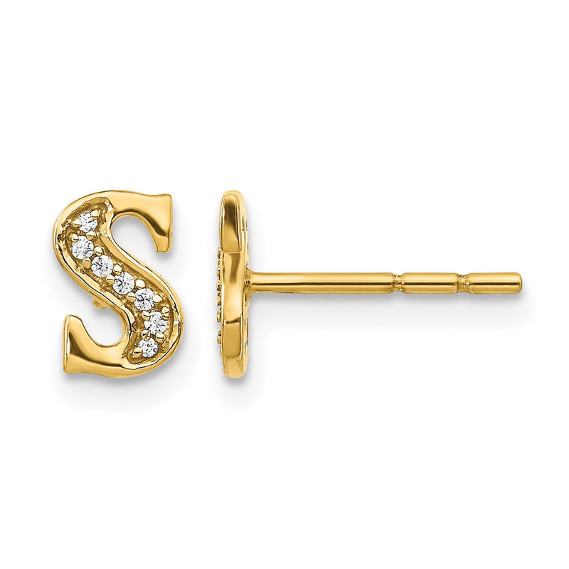 14k Yellow Gold Real Diamond Initial S Earrings