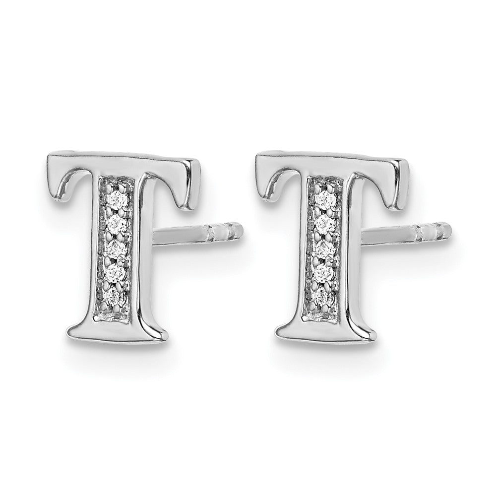 14k White Gold Real Diamond Initial T Earrings