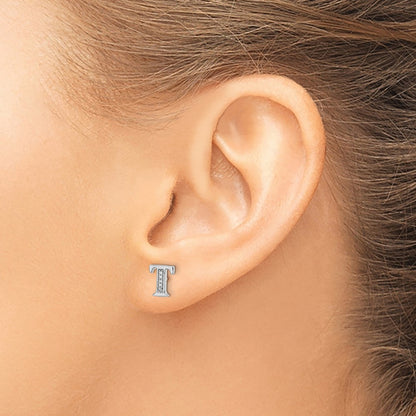 14k White Gold Real Diamond Initial T Earrings
