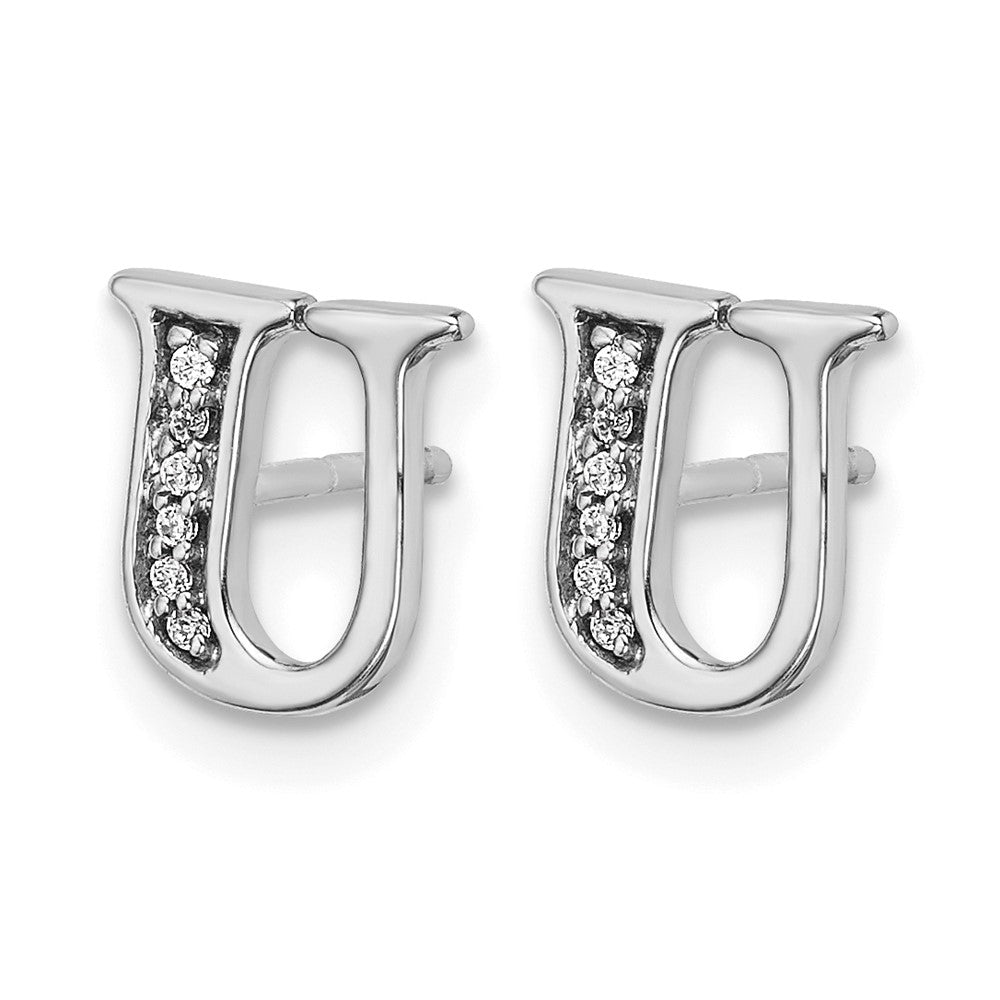 14k White Gold Real Diamond Initial U Earrings