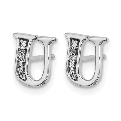 14k White Gold Real Diamond Initial U Earrings