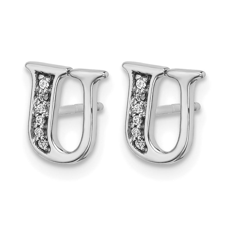 14k White Gold Real Diamond Initial U Earrings