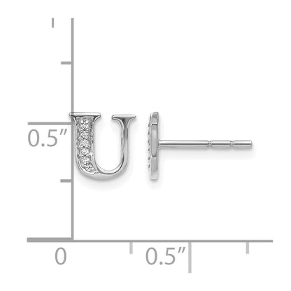 14k White Gold Real Diamond Initial U Earrings