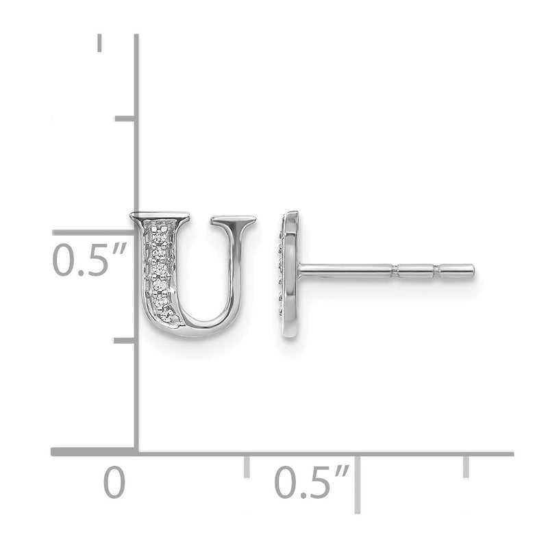 14k White Gold Real Diamond Initial U Earrings