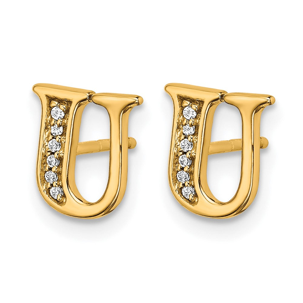 14k Yellow Gold Real Diamond Initial U Earrings