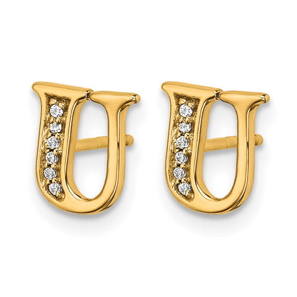 14k Yellow Gold Real Diamond Initial U Earrings