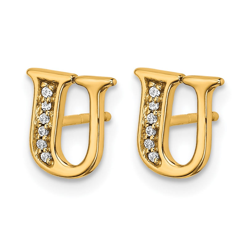 14k Yellow Gold Real Diamond Initial U Earrings