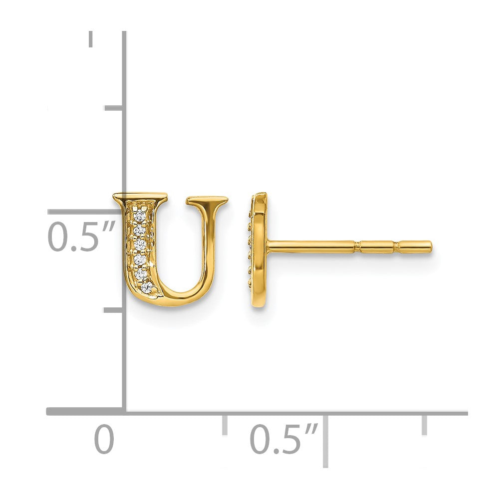 14k Yellow Gold Real Diamond Initial U Earrings