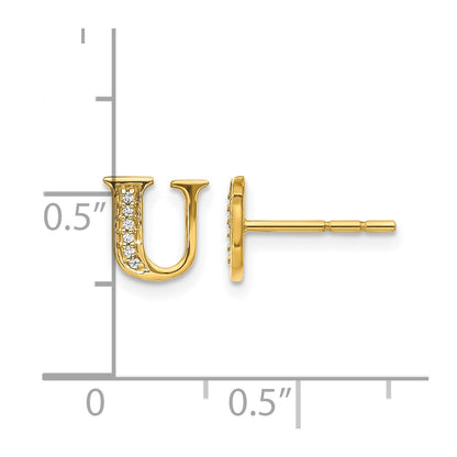 14k Yellow Gold Real Diamond Initial U Earrings