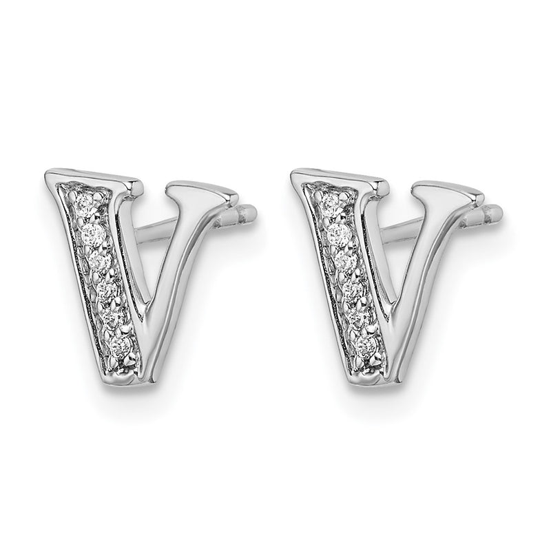 14k White Gold Real Diamond Initial V Earrings