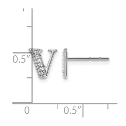 14k White Gold Real Diamond Initial V Earrings