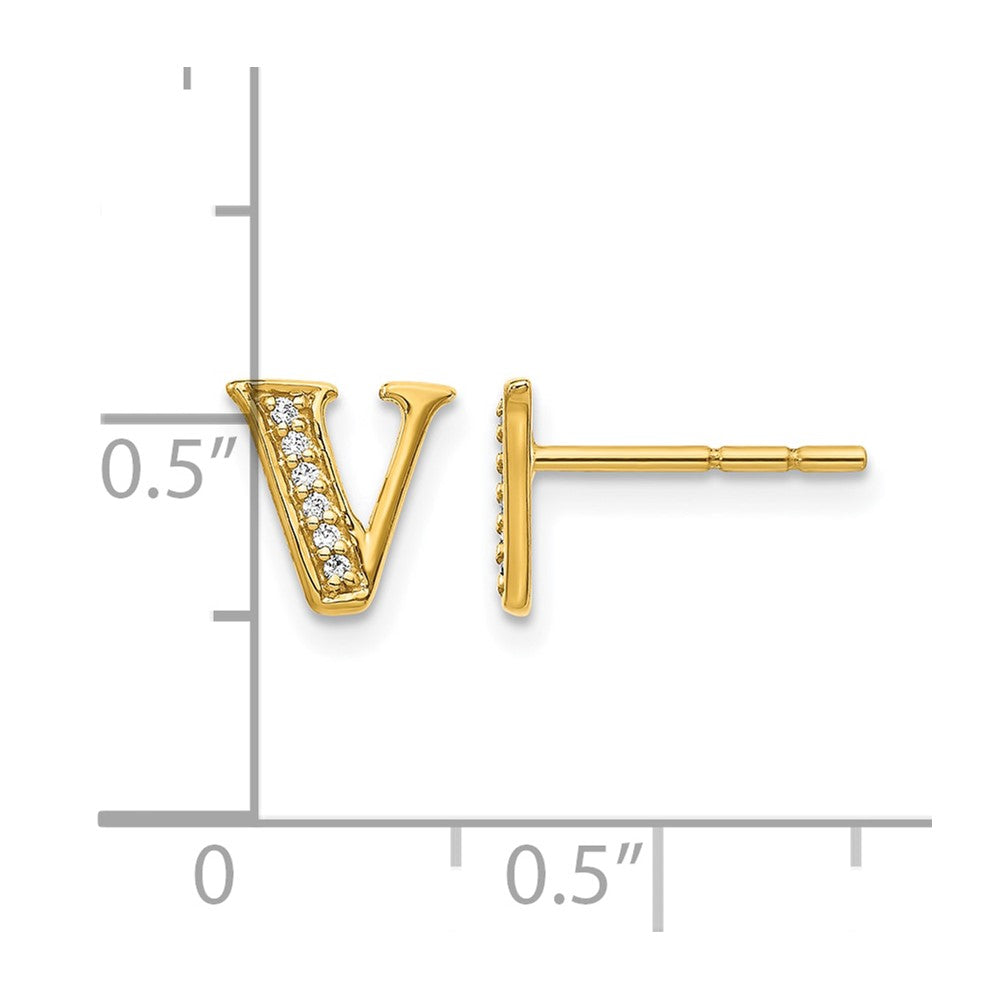 14k Yellow Gold Real Diamond Initial V Earrings