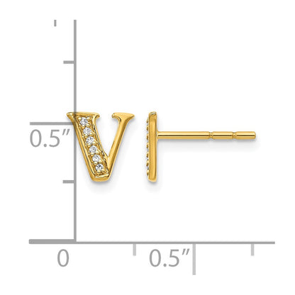 14k Yellow Gold Real Diamond Initial V Earrings