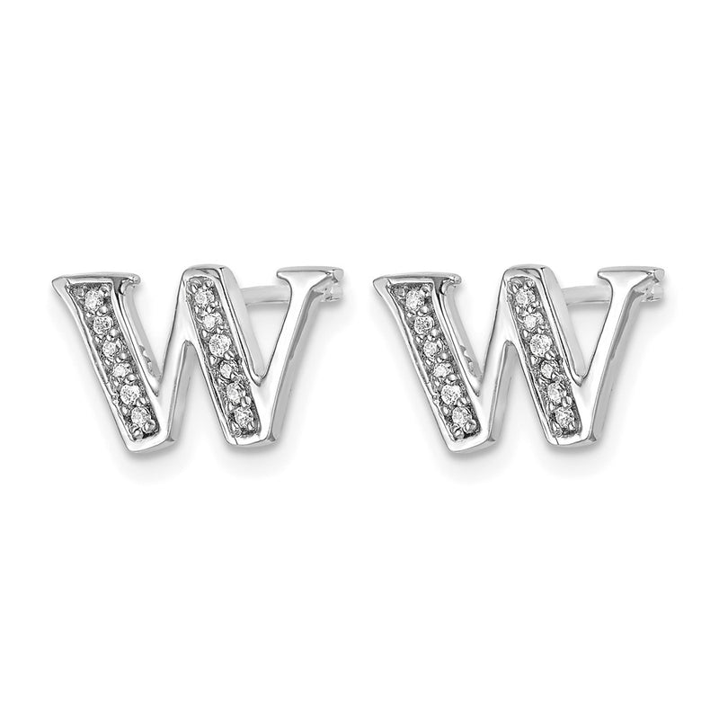 14k White Gold Real Diamond Initial W Earrings