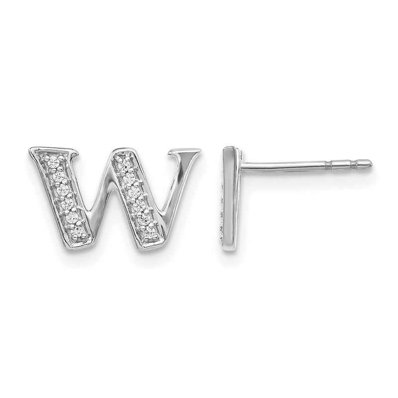 14k White Gold Real Diamond Initial W Earrings