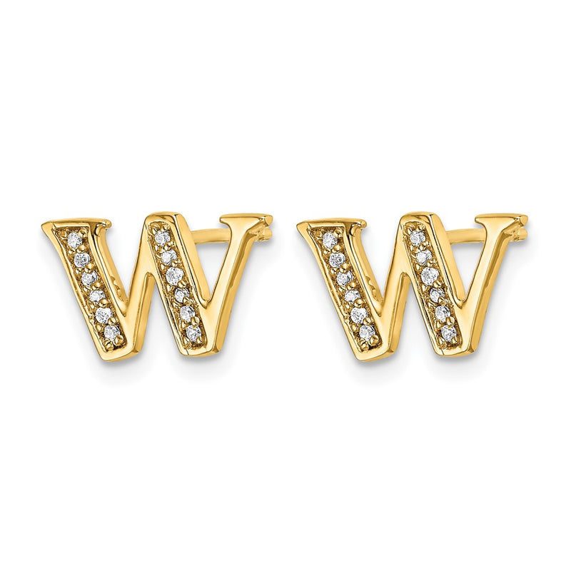 14k Yellow Gold Real Diamond Initial W Earrings