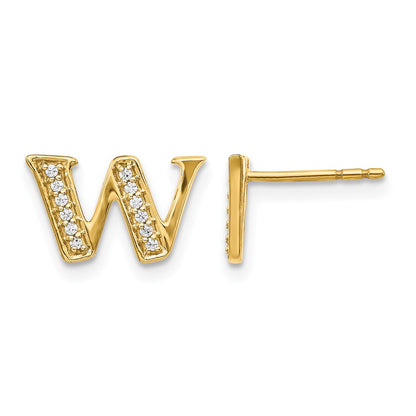 14k Yellow Gold Real Diamond Initial W Earrings
