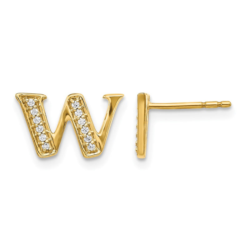 14k Yellow Gold Real Diamond Initial W Earrings