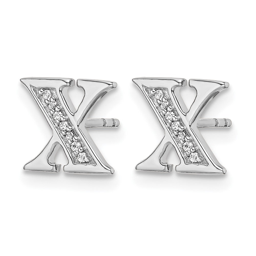 14k White Gold Real Diamond Initial X Earrings