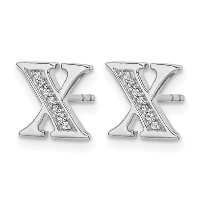 14k White Gold Real Diamond Initial X Earrings