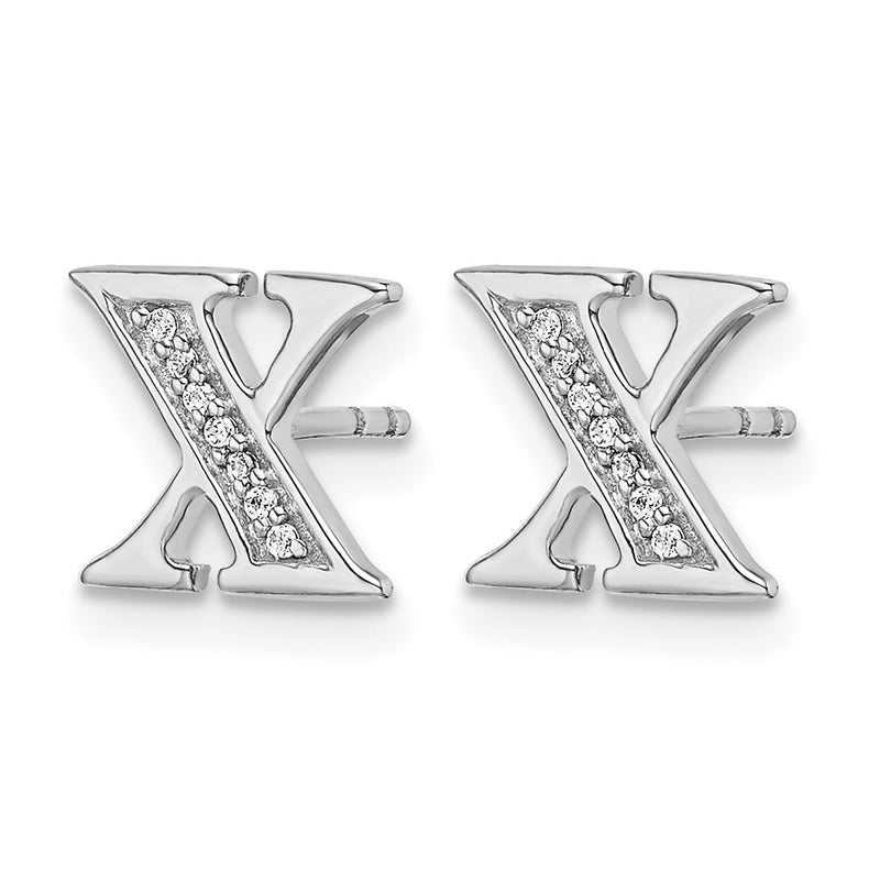 14k White Gold Real Diamond Initial X Earrings