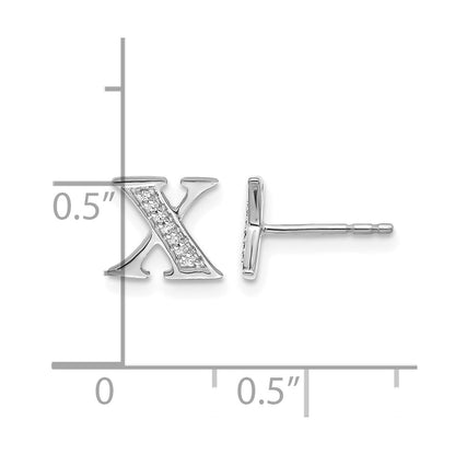 14k White Gold Real Diamond Initial X Earrings