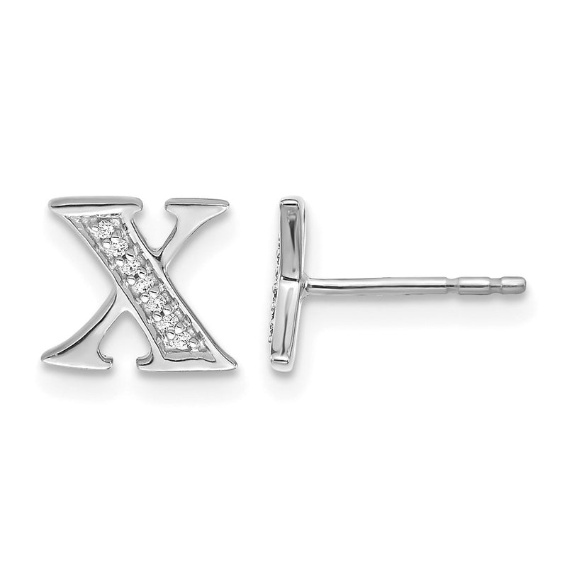 14k White Gold Real Diamond Initial X Earrings