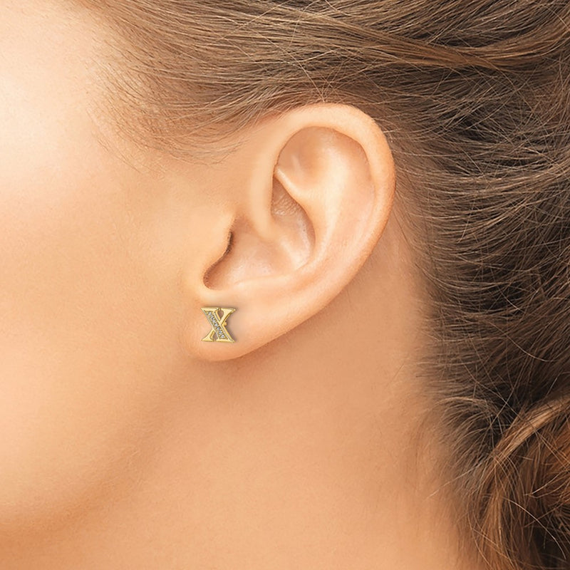 14k Yellow Gold Real Diamond Initial X Earrings