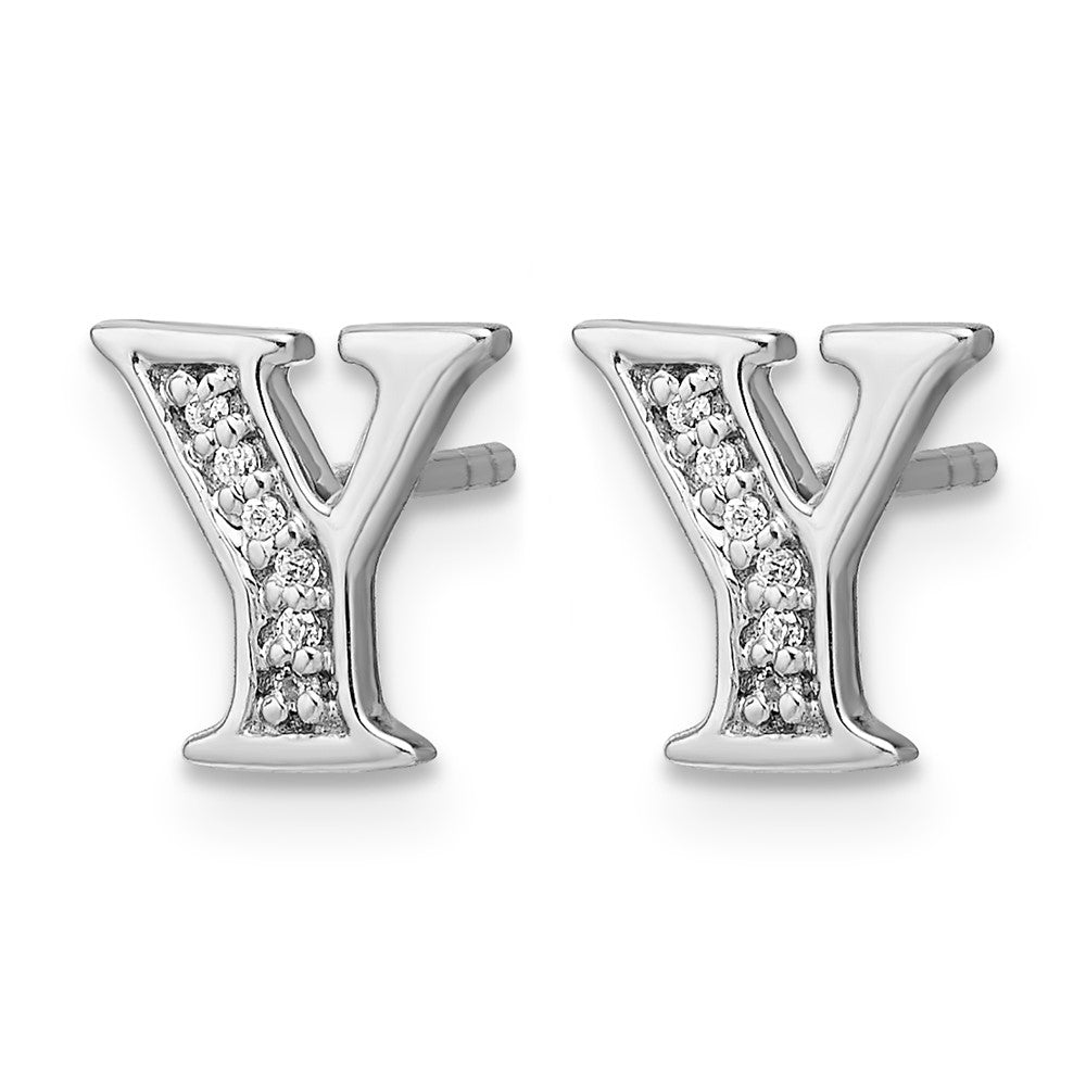 14k White Gold Real Diamond Initial Y Earrings