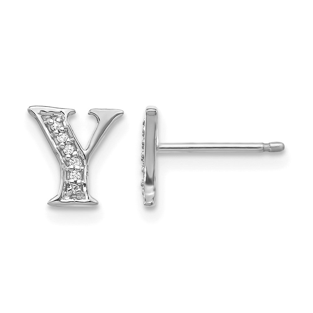14k White Gold Real Diamond Initial Y Earrings