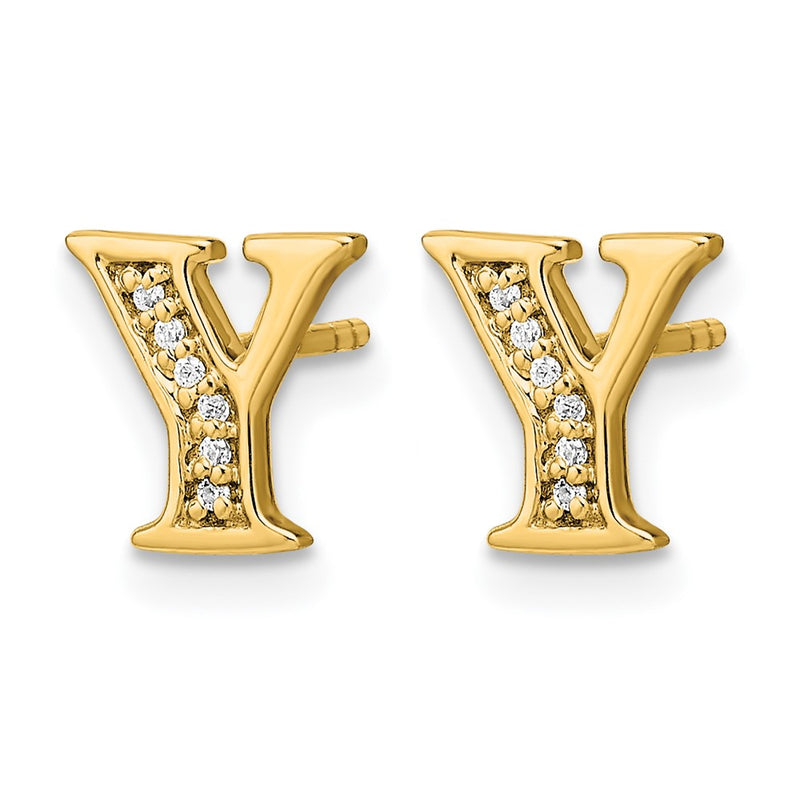 14k Yellow Gold Real Diamond Initial Y Earrings