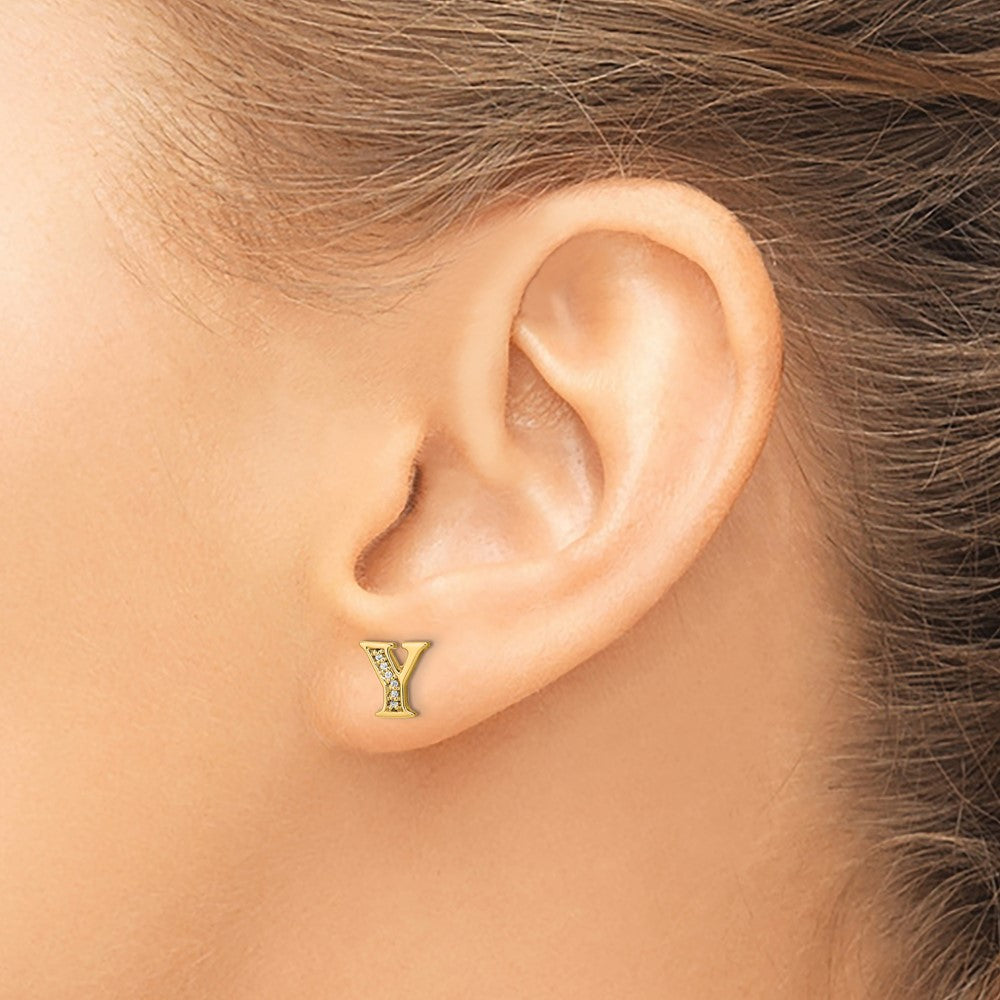 14k Yellow Gold Real Diamond Initial Y Earrings