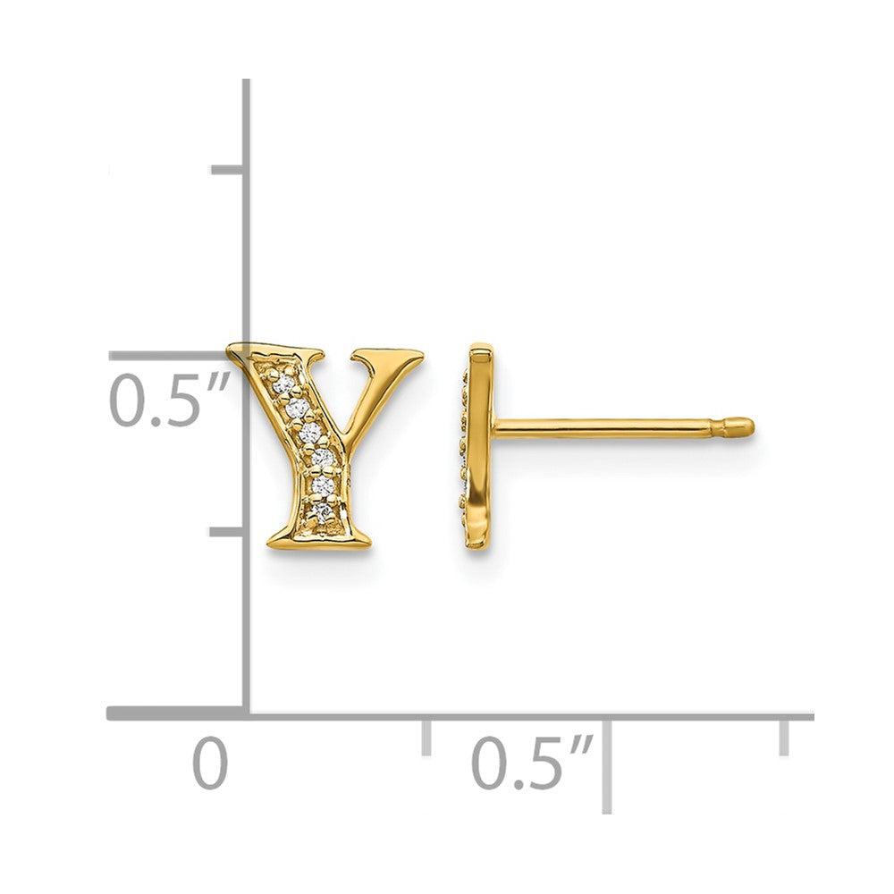 14k Yellow Gold Real Diamond Initial Y Earrings