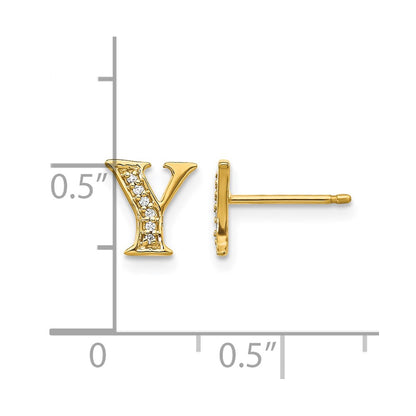 14k Yellow Gold Real Diamond Initial Y Earrings