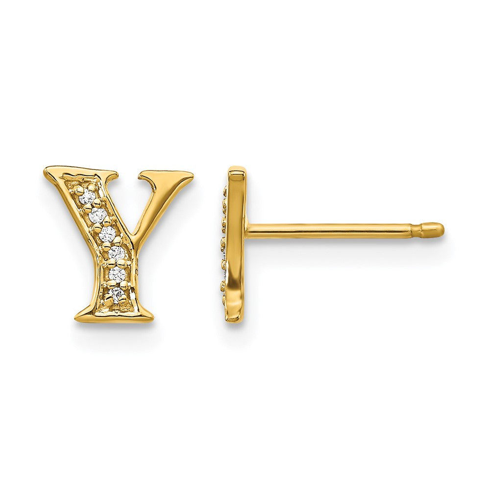 14k Yellow Gold Real Diamond Initial Y Earrings