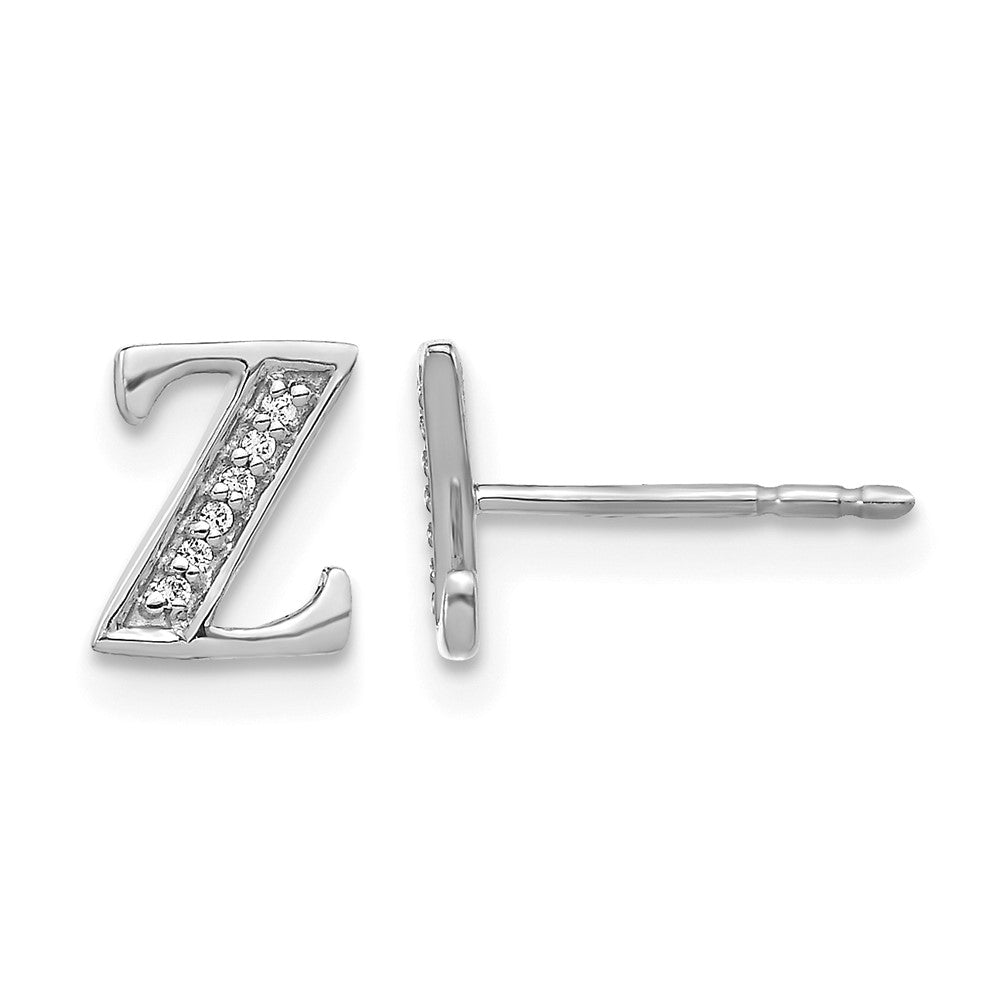 14k White Gold Real Diamond Initial Z Earrings